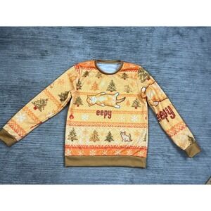 Unbranded Sweatshirt Unisex L Orange Eepy Cat Holiday Fair Isle Graphic Pullover